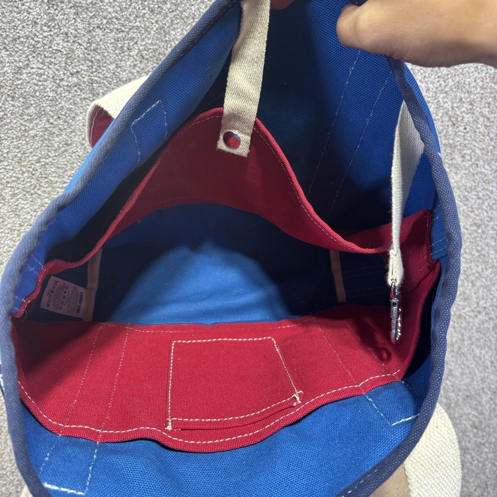 Lands' End Tote Bag Womens Medium Blue Canvas Colorblock Shoulder Handbag - Picture 3 of 7